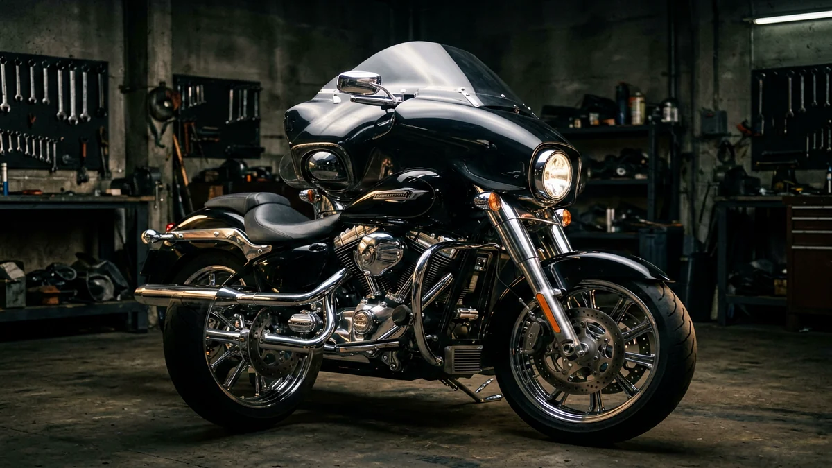 Черный обтекатель типа Batwing на мотоцикле Harley-Davidson