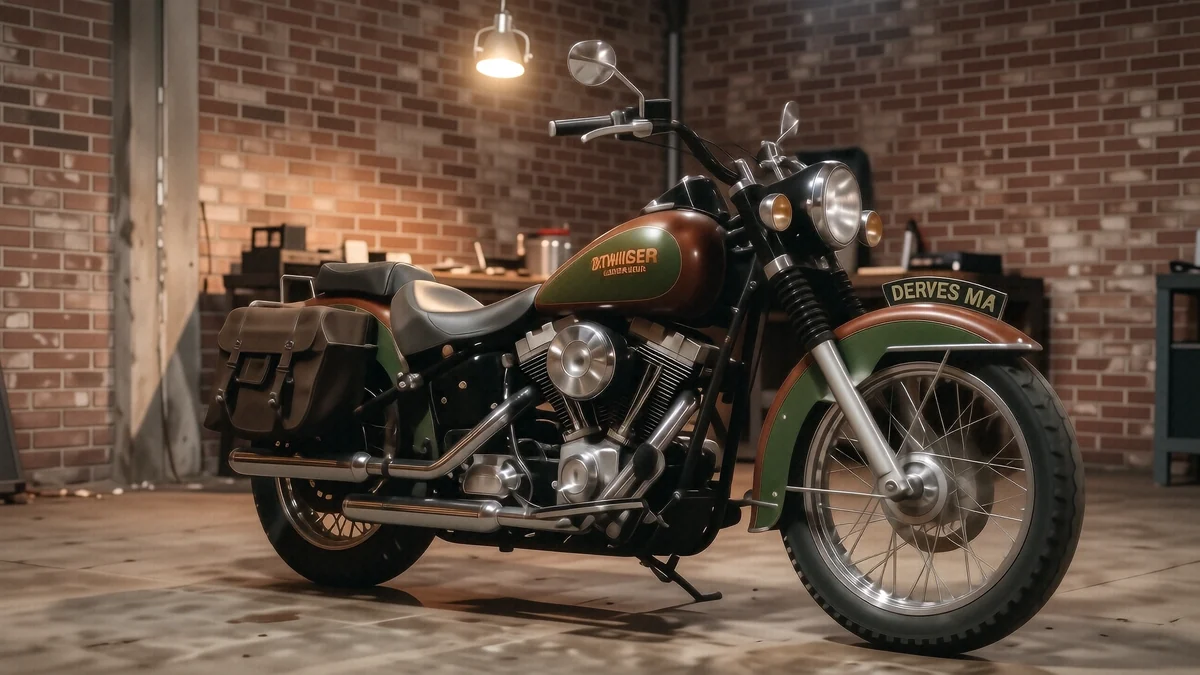 Ряд мотоциклов Yamaha Drag Star и V-Max на фоне гаража